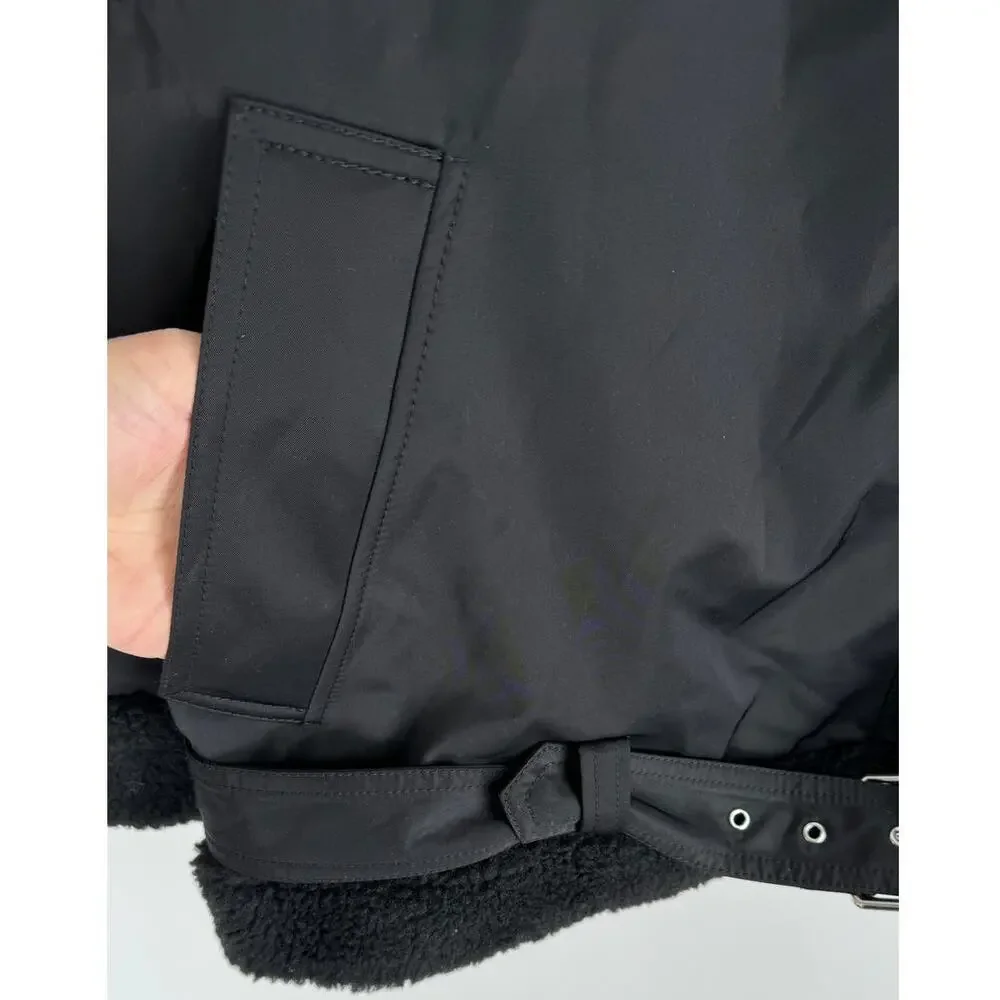 & Other Stories Stockholm Aviator Jacket Womens Large Black New Faux Shearling - Picture 6 of 16